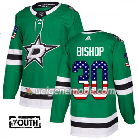 Kinder Eishockey Dallas Stars Trikot Ben Bishop 30 Adidas 2017-2018 Kelly Grün USA Flag Fashion Authentic